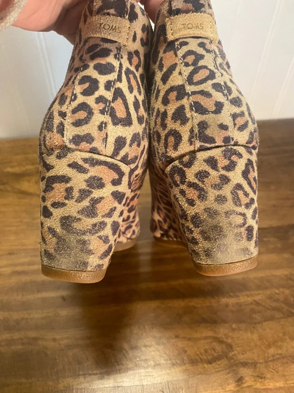 TOMS - Leopard Print Suede Wedge Ankle Booties - Women's Size 6.5